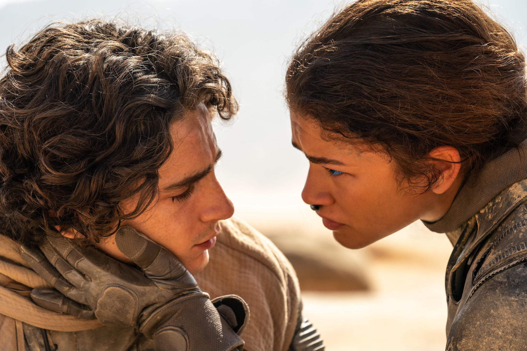 Timothée Chalamet as Paul Atreides and Zendaya as Chan in Dune: Part Two