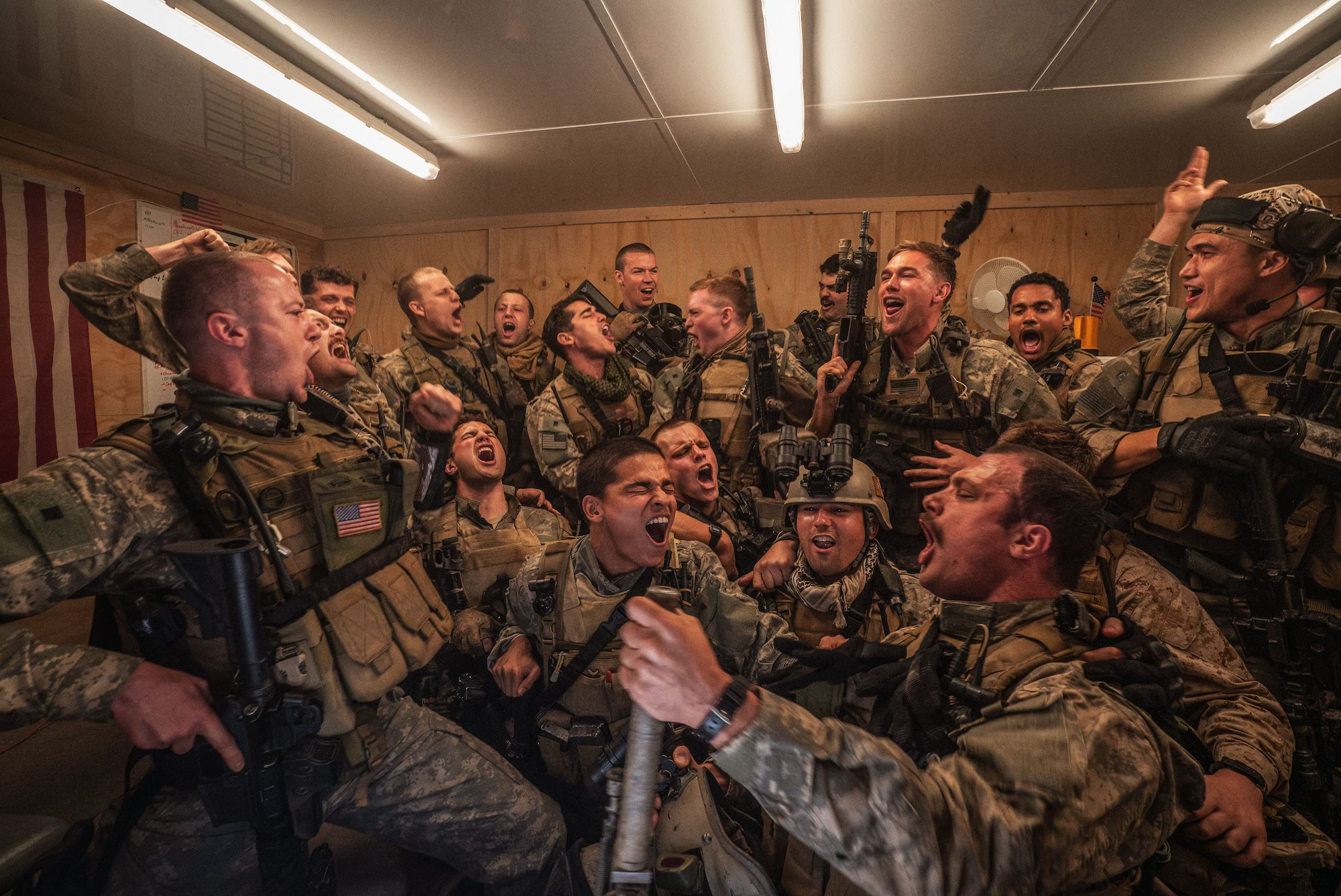 The platoon sings along to the “Call on Me” music video before heading into battle in Warfare