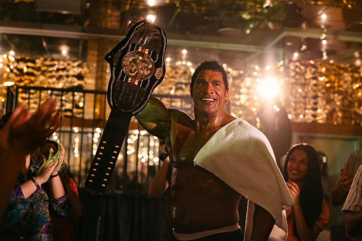 Dwayne Johnson as Mark Kerr in The Smashing Machine